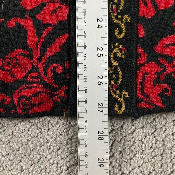 Icelandic Design Cardigan Sweater Women's XL Red Black Floral Metal Clasps Wool - Picture 9 of 10